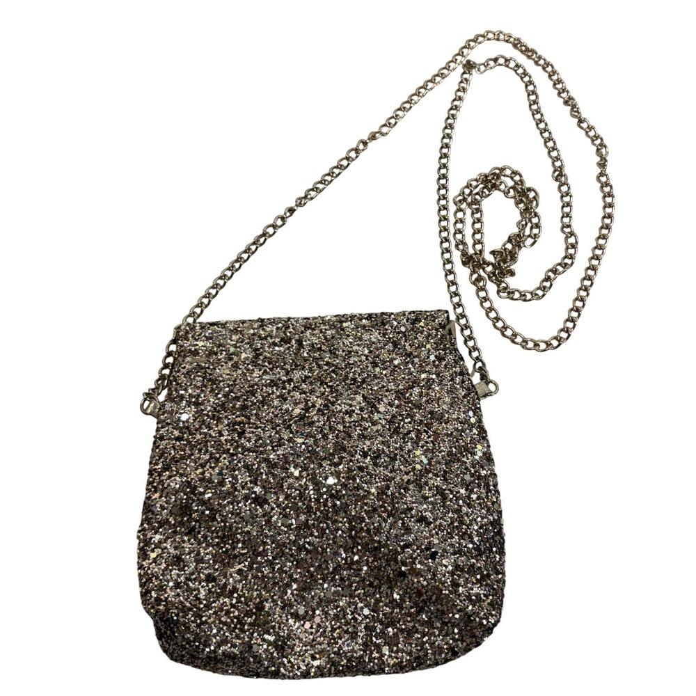 Old Navy Glitter‎ Crossbody Bag Champagne Gold Silver Sparkle Chain Strap Purse